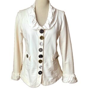 NEON BUDDHA Cream Ruffle Cardigan w/ Ornamental Buttons Size S